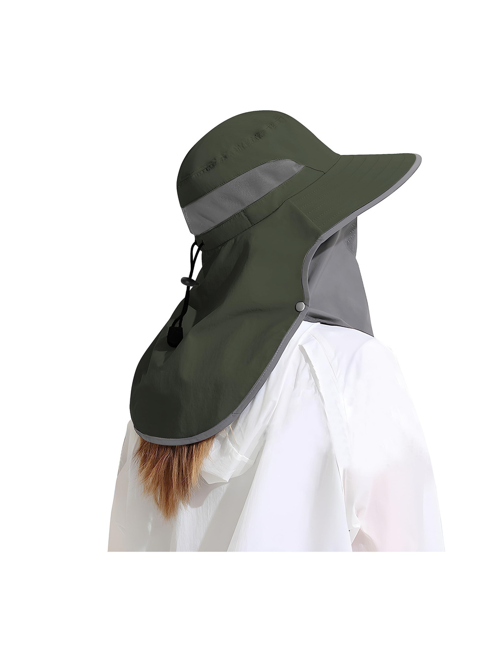 Outdoor Sun Hat Detachable Neck Face Flap UPF 50+UV Protection | Green | Size OS